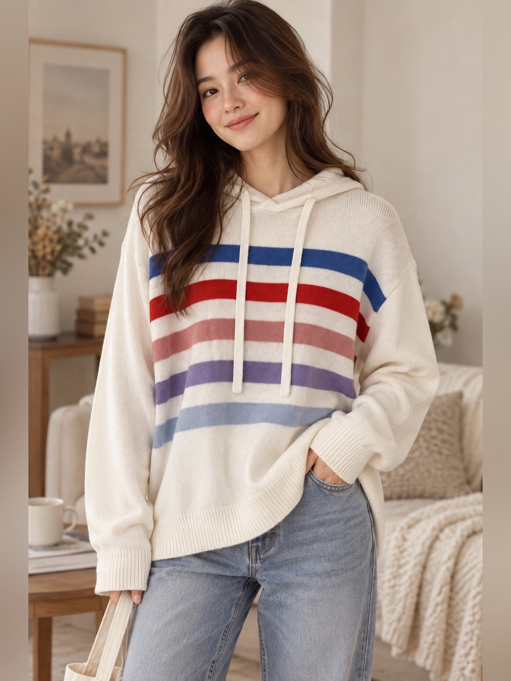 LOFT Outlet Multicolor Striped Knit Hoodie – Size M